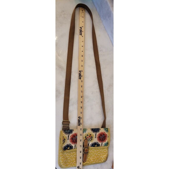 Fossil Coated Canvas Yellow Birds Trees Crossbody Purse Vintage - Picture 14 of 14